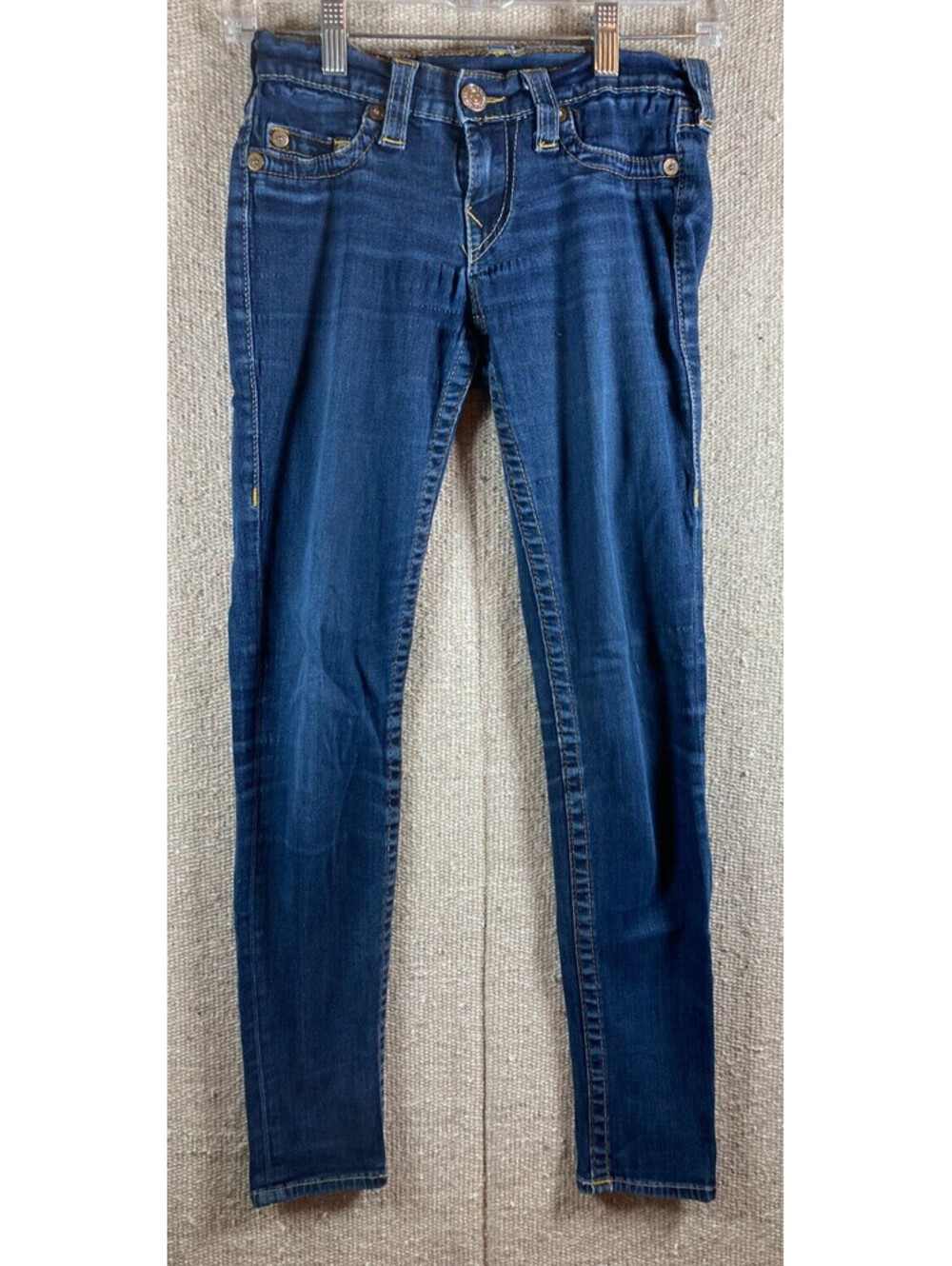 True Religion Jeans Womens 27 Black Skinny Denim Flap Pockets Casey Stretch Zip